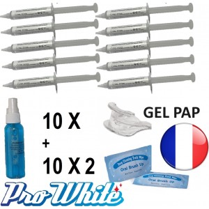 Pack PAP 10 kits: 10x10ML gel PAP Fabriqué france + 10 gouttières + 20 lingettes + 1 spray 60ML 